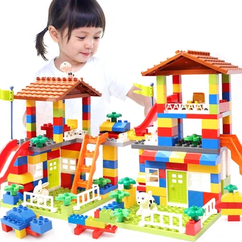 1 компл. Заключване Тухлени Играчки За деца Конструктори Съвместимост LegoINGlys Duploed Градска Къща Покрив Големи Частици Големи Размери Слайд Строителни Блокове