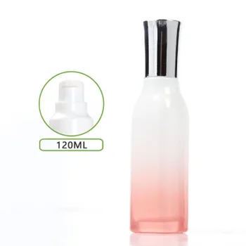 120 мл квадратна форма розова стъклена бутилка натиснете помпа лосион/емулсия/серум/основа/тонер/водна копър козметична опаковка за грижа за кожата