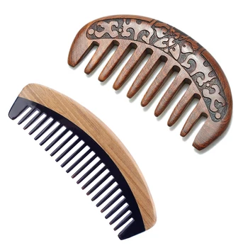 2 бр. дървена четка за коса с Дървена гребен за коса от Естествен масаж чрез четка за коса-150 mm x 50 mm x 8 mm и 11X5,5X1,3 см