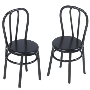 2 броя Миниатюрен Черен Стол за Хранене 1:12 Мащаба на Мини Метални Столове За DIY Куклена Къща Кухненски Мебели Украса Играчки