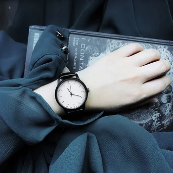 2021 подарък ръчен часовник Enmex black lady wtah от естествена кожа с заден панел и бял циферблат, ежедневни кварцов модни часовници