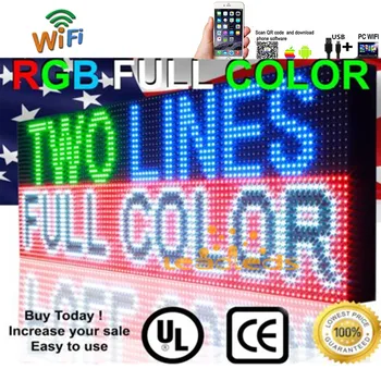 41x16 инчов Пълноцветен RGB Открит Водоустойчив 10 мм, HD Wifi + U диск Програмируем Превъртане Съобщения Градинска Многострочная Led Табела