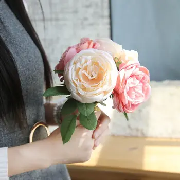 5 скилидки Изкуствени Цветя от Коприна Роза, Божур Сватбена Украса направи си САМ Булчински Букет Украса на Дома Фалшив Рози Цвете