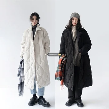Anbenser/ дамско дълго зимно Палто с памучна подплата в корейски стил, Ежедневното Палто с яка издържа и Шарките Аргайла, Парк Оверсайз, стилни яке
