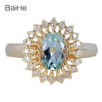 BAIHE Solid 14К Жълто Злато Натурален Аквамарин диамантен Пръстен на Дамско Модно Ангажимент Бижута Аквамарин прстен prsten