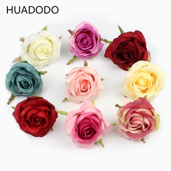 HUADODO 20 броя 6 см Изкуствена корона на цветето Роза копринени Цветя За Сватбена Декорация цвете стена Ръчно изработени Фалшиви Цветя