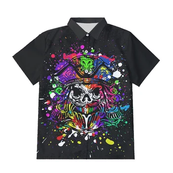 IFPD ЕС/САЩ Размери За Мъже Пиратски Капитан Лято Цветни Череп Печат Къс Ръкав, Ризи с Копчета 3D Принт Плюс Размери Ежедневни Ризи