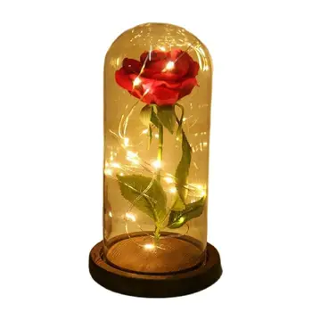 Led Красавицата, Розата и Чудовище На Батерии Червено Цвете Струнен Лампа Настолна Лампа Романтичен Свети Валентин, Подарък За Рожден Ден Украси