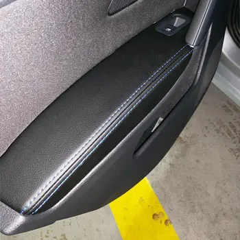 LHD/RHD За VW Golf 7 2014 2015 2016 2017 2018 4 бр. Черен с бяла линия на Авто Вратата Подлакътник Панел От Микрофибър Кожен Калъф Покритие