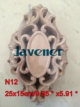 N12 -25x15cm Дървени Резбовани Кръгъл Тампон Апликация Неокрашенная Рамка рамка, която да Стикер Работен дърводелец Цвете