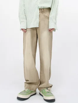 SYUHGFA Мъжки Дрехи 2023 Есен Зима Нова Корейска Градинска Мода прави Дънки Прости Ежедневни Дънкови Панталони За Мъже