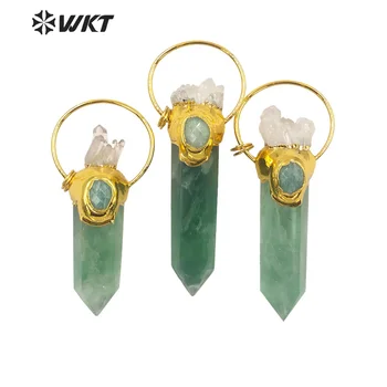 WT-P1677 Невероятни модни позлатени висулки от естествен зелен халцедона женски Горещи Духови кварцов точка камъни голяма висулка