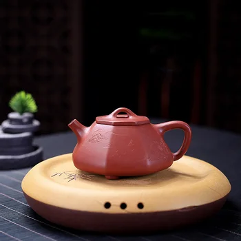 Yixing Zisha Шест квадратни, каменна кофа чайник, ръчна изработка чайник Сурова руда Dahongpao домакински кунг-фу чайник 150 мл