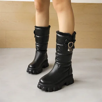 YQBTDL/Дамски обувки, Дамски зимни обувки на платформа, дебели плюшени водоустойчив Нескользящие зимни обувки 2022 година, запазването на топлина, голям размер 34-44