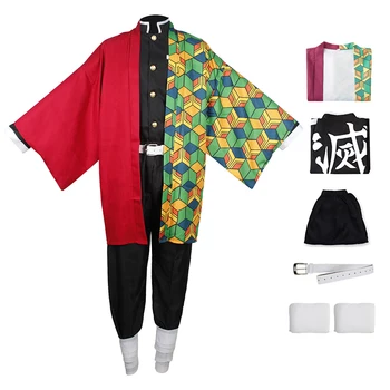 Аниме Demon Slayer Giyuu Cosplay Костюм Японската Мода Кимоно Облекло За Хелоуин Пълен Комплект Продава На Едро Дропшиппинг