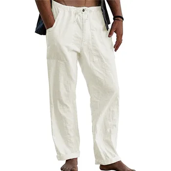 Бели Панталони Мъжки 2022 Ежедневните Свободни Леки Панталони За Йога Мъжки Летни Плажни Дълги Панталони с Завязками Копчета