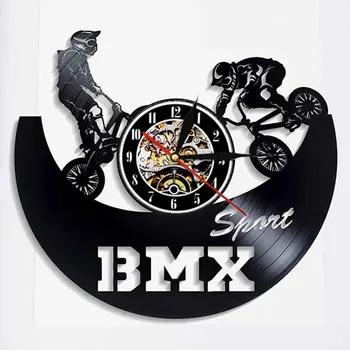 Велосипеден Мотокрос Стенни Часовници От Тази Винил Плочи BMX Екстремни Спортове Ретро Дизайн Стенни Часовници С Осветление на Диска Ръчно изработени
