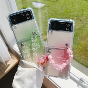 Градиентный Цветен Калъф за Телефон с флорални на Веригата за Samsung Galaxy Z Флип 3-5 грама Мека Делото от TPU за ZFlip3 Калъф Защитната Обвивка