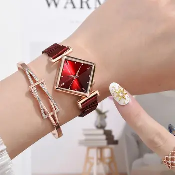 Диамантени луксозни модни маркови часовници е от неръждаема стомана, дамски модни прости кварцов часовник от розово злато, луксозни дамски часовник