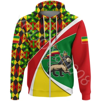 Есенно-зимния прост нов мъжки пуловер с африканските етиопски флага и юдейски лъв, hoody джоб с принтом, спортни облекла в стил ретро харадзюку