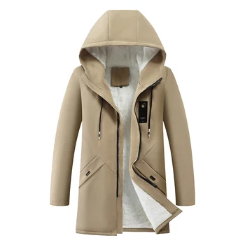 Есента и зимата 2022, Ново Топло Мъжки Памучни палто със средна дължина от Овче Руно с качулка M-4XL