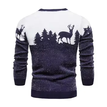 Ефектен Коледен Пуловер Пуловер с Принтом Лосове, устойчив на абразия Есенен Пуловер, Еластичен Мъжки Зимен Пуловер за ежедневието