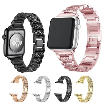 За Apple Watch каишка 40 мм 44 мм 38 мм 42 мм женски Каишка с Диаманти за Apple Watch серия 4 3 2 1 Гривна iWatch каишка от неръждаема стомана