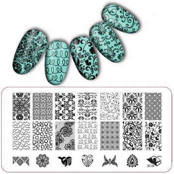 Зашнурованный дизайн ноктите на всички серии с участието на пробиване Konad Plate Print Template Красивата Структура на растенията BC08