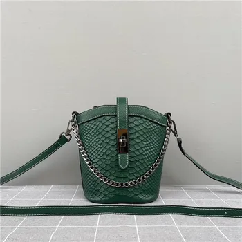 Качествена Змеевидная Модна Дизайнерска Чанта на Верига От Естествена Кожа, Дамски Чанта През Рамо Дамски Чанти-Тоут От Естествена Кожа