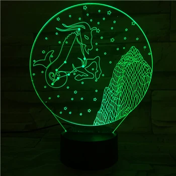 Козирог Зодиак 3D лека нощ led настолна лампа за Украса на детска спални Акцент Вътрешно Осветление Подпори Начало Декор на Светлина