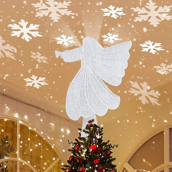 Коледно Дърво Topper Свети Ангел Елха в цилиндър с Въртящи Снежинкой Led Проектор за Украса на Коледната Елха Навидад 2022