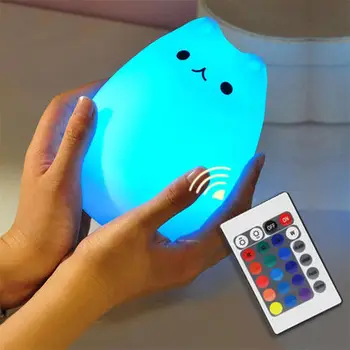 Котка Led нощна светлина Сензорен екран Сензор за Цветна Детска Акумулаторна батерия USB Cartoony Силикон Лампа Спалня за Децата Детски Подаръци