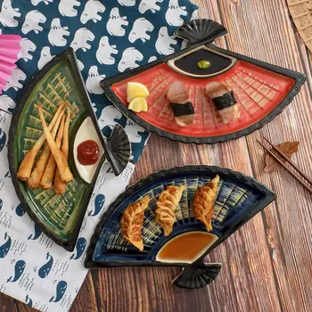 Креативна керамична чиния с ръчно рисувани японската чиния за суши веерообразная чиния за дим-самов