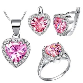 Мода CZ Crystal розово сърце циркон бижута, годеж, за жени, подарък Иу завод на разположение за момичета подарък