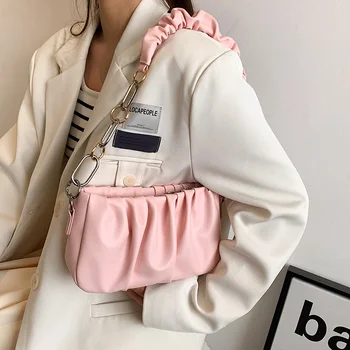 Модни Малки Чанти за рамо от Изкуствена Кожа с Гънки за Жени, Летни Чанти и Портмонета 2022 година, Сгъваема Чанта през Рамо