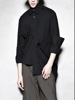 Мъжка риза с дълъг ръкав, Пролет-есен Нова Индивидуалност, Асиметричен Сгъваем Дизайн, модно ревю, Риза Голям Размер