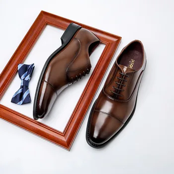 Мъжки обувки от естествена Кожа, Модел обувки с високо Качество, Oxfords с Три Рани, Дизайнерско Дерби