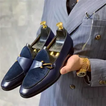 Мъжки обувки Ръчна изработка, Однотонная, от Изкуствен Велур с Отстрочкой, с кръгло Бомбе, с плетене на една кука, Модна, Бизнес, ежедневен, Модел Лоферы 6KF582