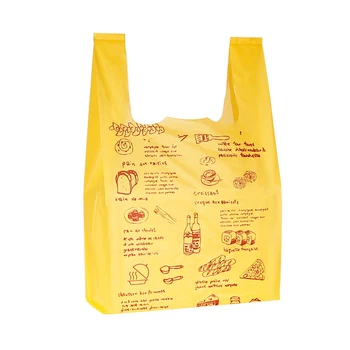 Найлоновите торбички за пазаруване за хранителни стоки супермаркет десерт BagTakeaway печат хляб найлонови торбички с чанта опаковане на храна дръжки
