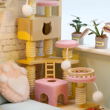 Направи си САМ Творчески Миниатюрен Куклена Къща Котка Кафене Led 3D Пъзели, Играчки за Деца И Възрастни