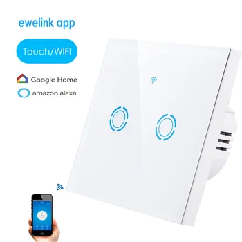 Нов eWeLink ПРИЛОЖЕНИЕТО Wi Fi Remote Smart Switch ЕС Вид 1 2 3 Gang Стени Сензорен Екран Ключа за лампата Кристал Стъкло Превключвател на Панела на Alexa