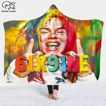 Певицата 6IX9INE 3d Одеало с качулка с принтом За възрастни и деца Шерпа Флисовое Носимое Одеяло в стил Хелоуин-3