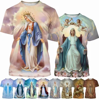 Пресвета Дева Мария 3D Печат Тениска Самоличността на Новост Унисекс Ежедневни Градинска Вяра Стил С Къси Ръкави