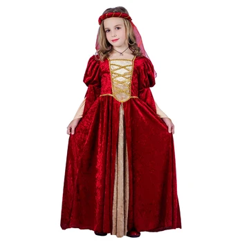 Принцеса рокля от Епохата на Възраждането за Момичета, Средновековен Карнавалните Костюми, Червен Кралския Дрешки за Момичета, Детски Cosplay