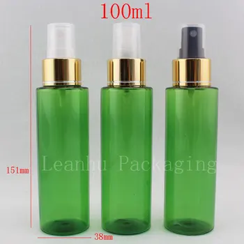 продажба на едро 100 мл зелен флакон спрей за парфюмерийната вода с блестящ златен спрей, 100 грама бутилка за парфюмерного спрей 50 бр./лот ,
