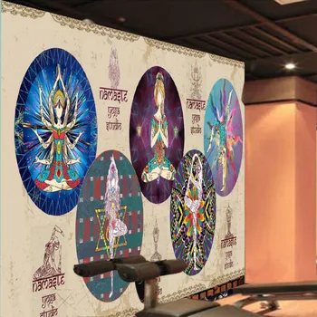Ретро носталгия индийски тапети за йога, на фона на фитнес зала, стенни картини, стенни боядисване, тапети за стените, тапети за стая Йога