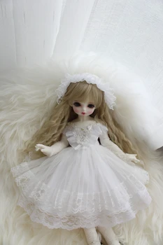 Рокля за кукла BJD подходящ за 1-3 1-4 1-6 размери модно рокля с бяла превръзка на главата и аксесоари за кукли