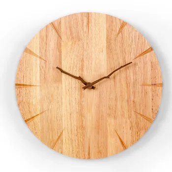 Сглобяеми стенни часовници от масивна дървесина е в скандинавски стил, кръгли кварцов часовник, японски тъпо секунди почистване, творчески часовници за декорация на дома, хол