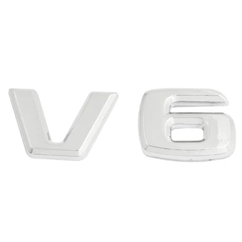 Сребрист метален V6, стикер, автомобилна икона / емблема