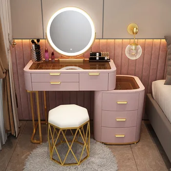 Стъклена Дрешник Спалня Тоалетка За Съхранение На Козметика Луксозен Дом Маса За Грим Скринове Бяла Тоалетка Огледална Мебел
